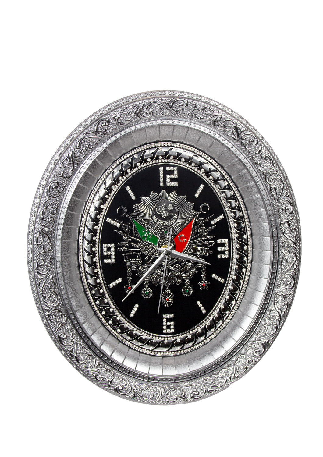Osmanli Arma Wanduhr Oval Silber/Schwarz Günes Hediyelik / GN-1838