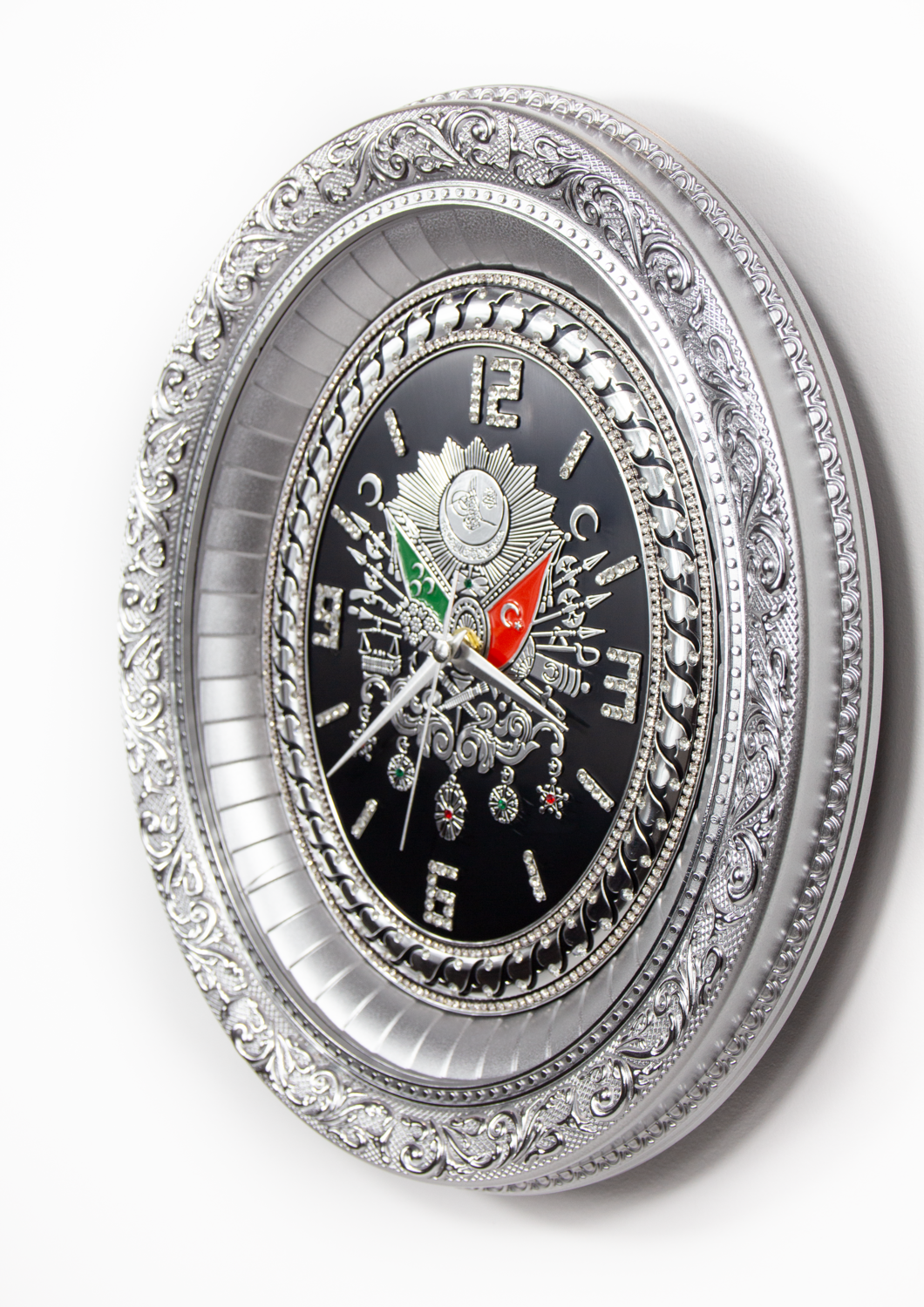Osmanli Arma Wanduhr Oval Silber/Schwarz Günes Hediyelik / GN-1838