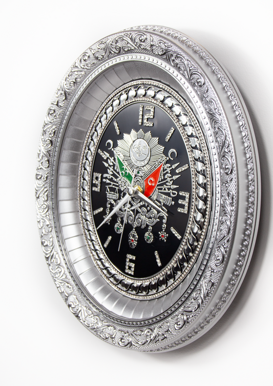 Osmanli Arma Wanduhr Oval Silber/Schwarz Günes Hediyelik / GN-1838