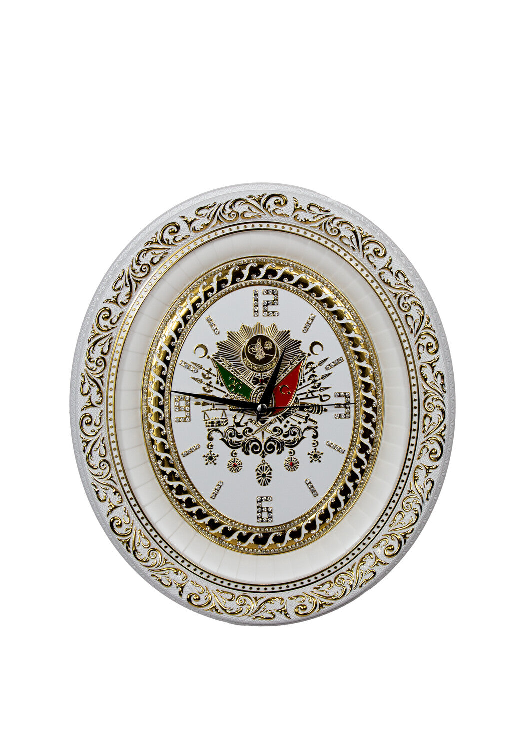 Osmanli Arma Wanduhr Oval Weiss/Gold Günes Hediyelik / GN-1839