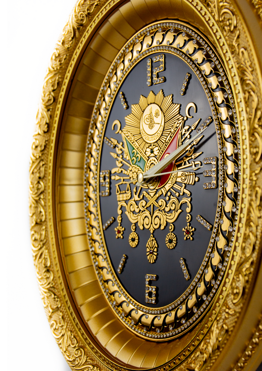 Osmanli Arma Wanduhr Oval Gold/Schwarz Günes Hediyelik / GN-1837