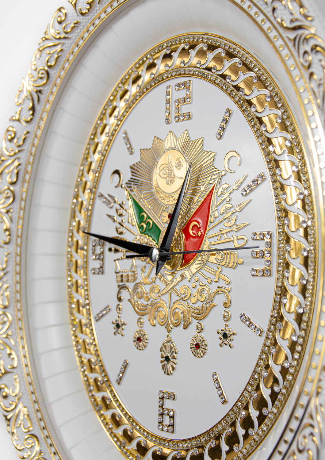 Osmanli Arma Wanduhr Oval Weiss/Gold Günes Hediyelik / GN-1839