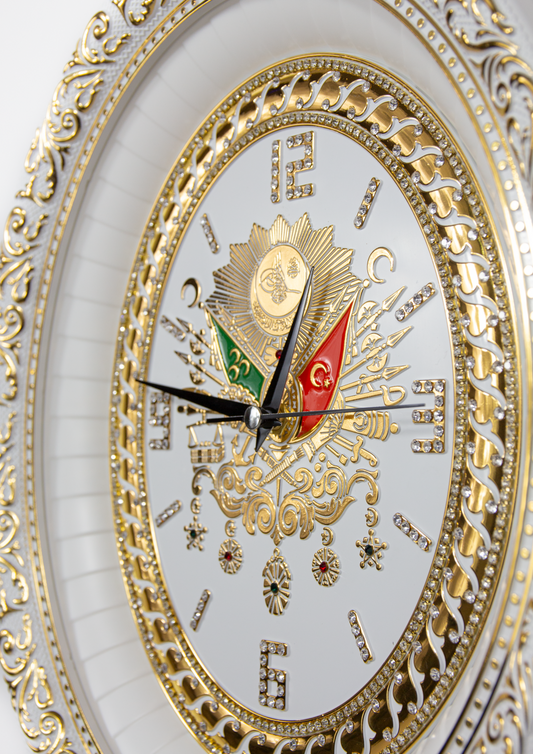 Osmanli Arma Wanduhr Oval Weiss/Gold Günes Hediyelik / GN-1839